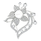 Flower Bouquet CZ Pearl Rhodium Brass Brooch Badge Pin Needle Bulk