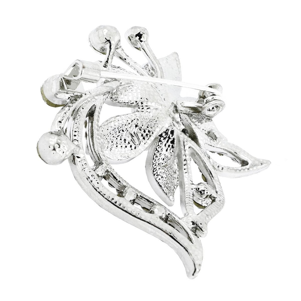 Flower Bouquet CZ Pearl Rhodium Brass Brooch Badge Pin Needle Bulk
