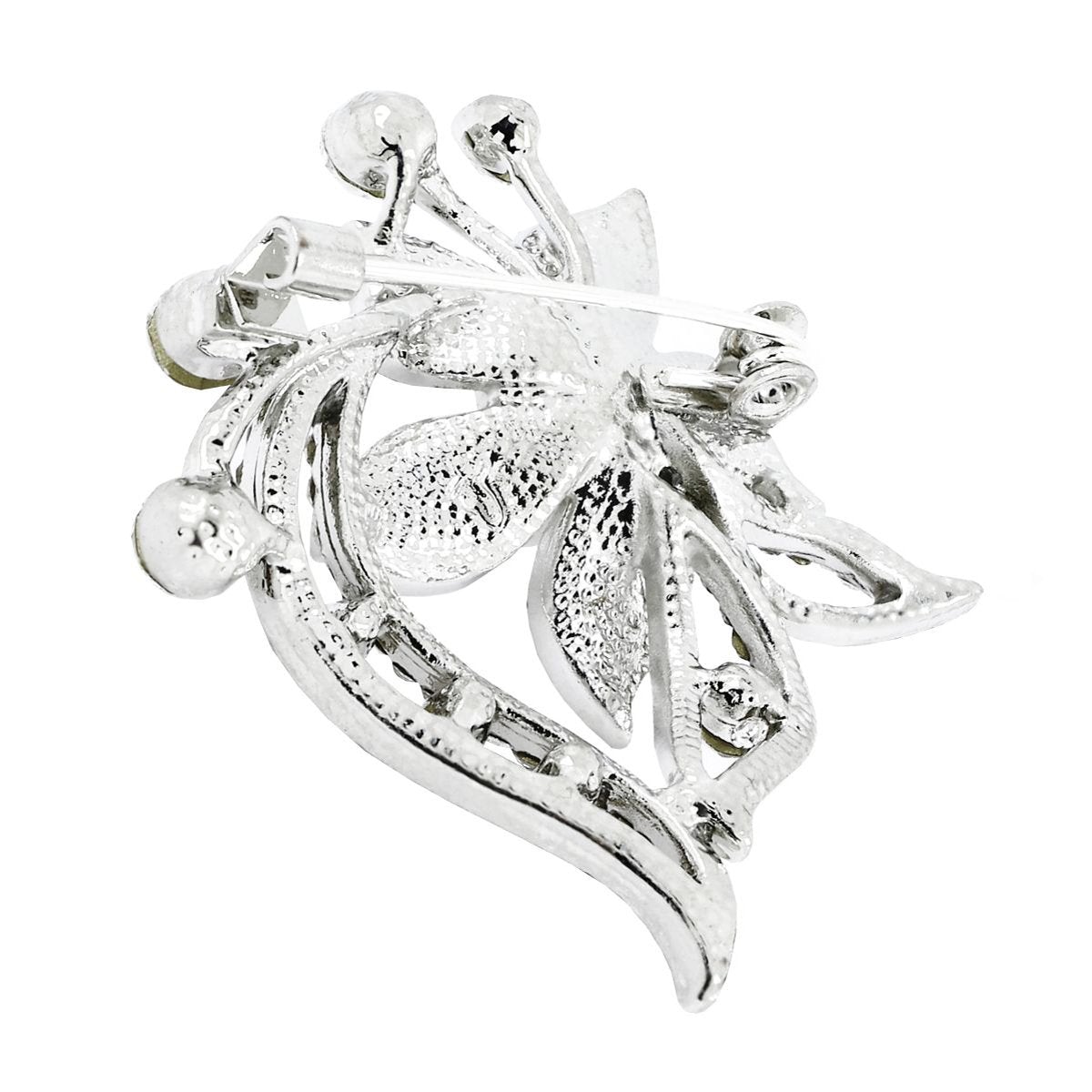 Flower Bouquet CZ Pearl Rhodium Brass Brooch Badge Pin Needle Bulk
