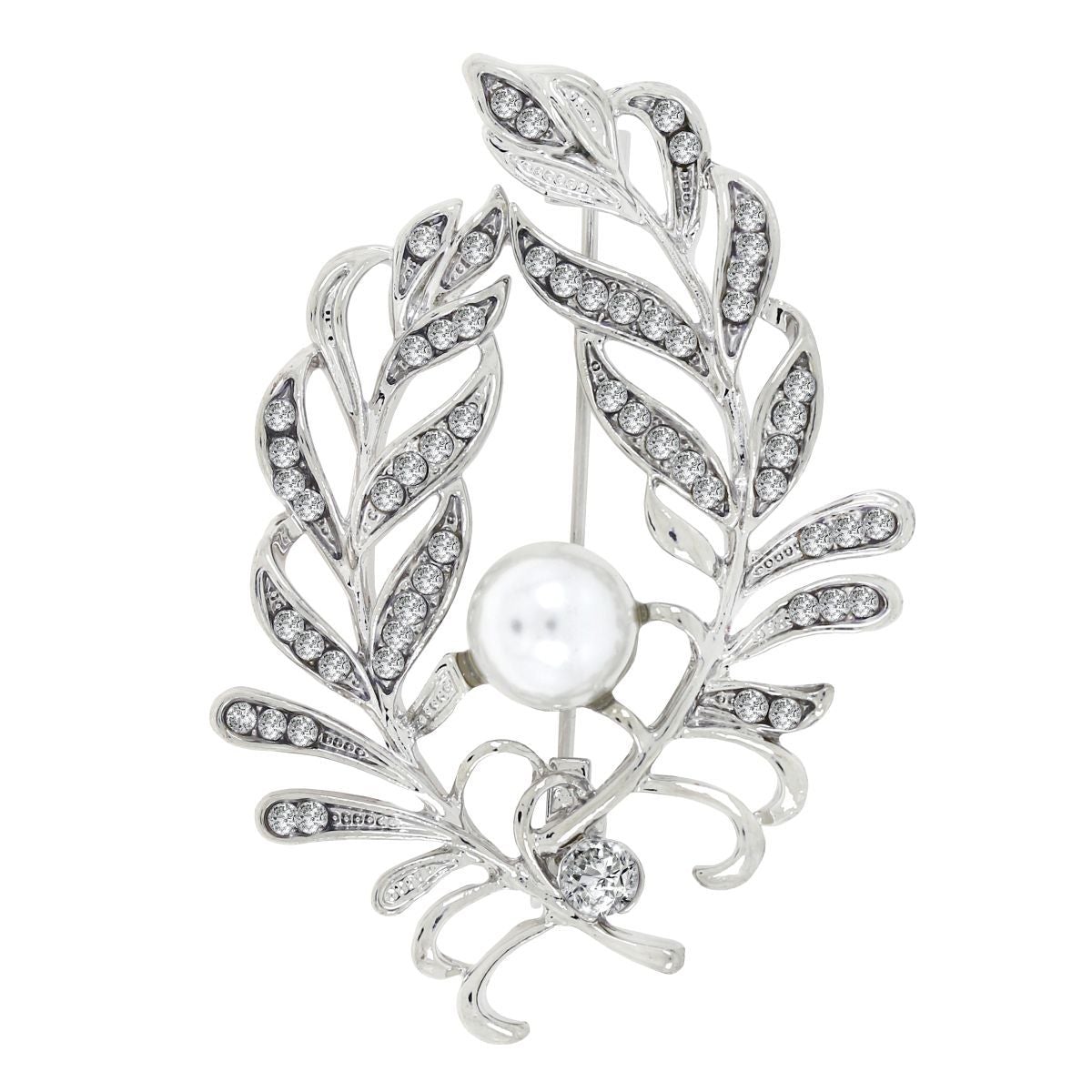 Flower Leaf Bouquet CZ Pearl Silver Brass Brooch Badge Pin Needle Bulk Secondary image
