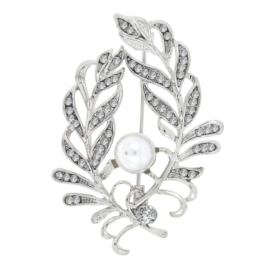 Flower Leaf Bouquet CZ Pearl Silver Brass Brooch Badge Pin Needle Bulk