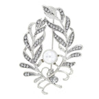 Flower Leaf Bouquet CZ Pearl Silver Brass Brooch Badge Pin Needle Bulk