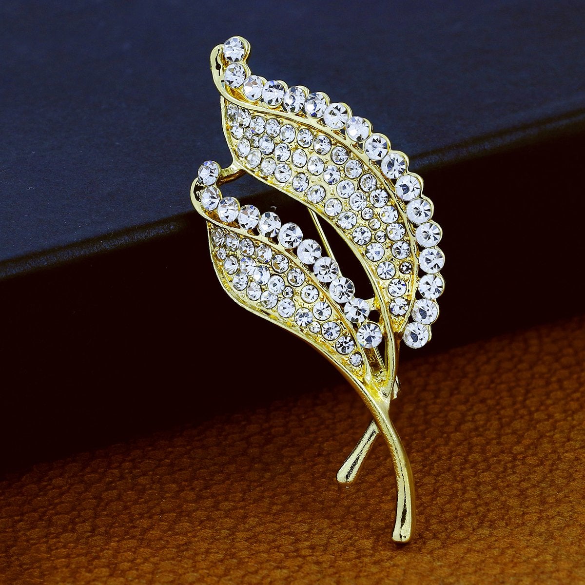 Stylish Cubic Zirconia CZ Gold Brass Brooch Badge Pin Needle Bulk Main image