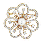 Star Flower CZ Pearl Rose Gold Brass Brooch Badge Pin Needle Bulk