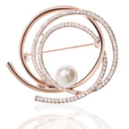 Circle Bouquet Ad CZ Crystal Pearl Gold Brooch Badge Pin Needle Bulk