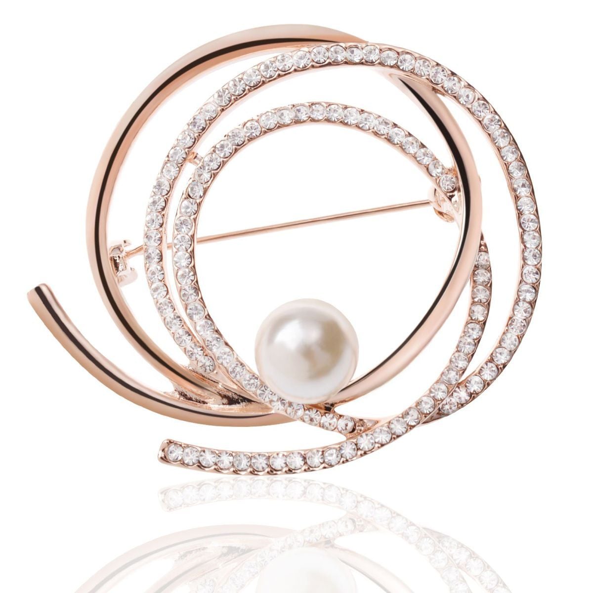 Circle Bouquet Ad CZ Crystal Pearl Gold Brooch Badge Pin Needle Bulk