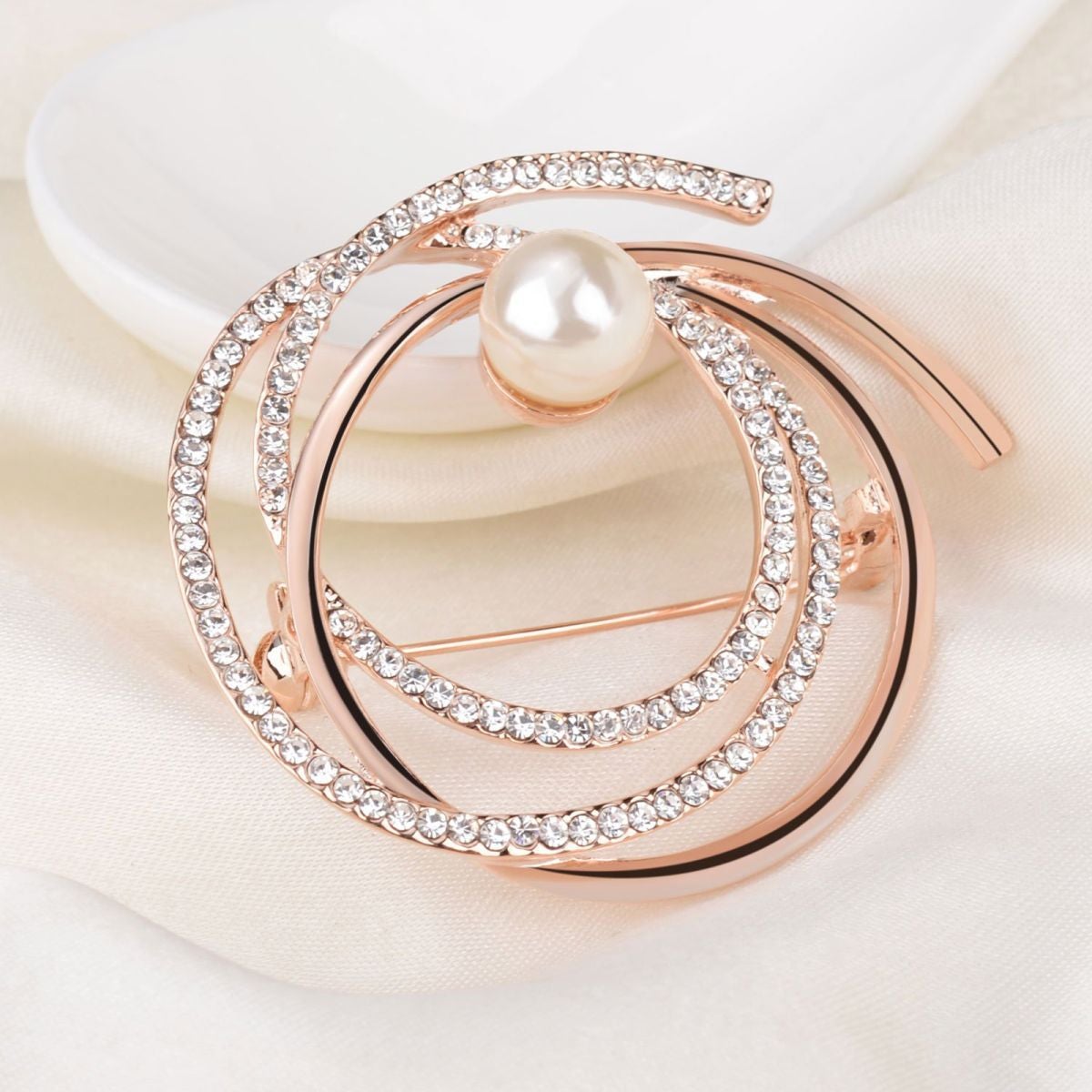 Circle Bouquet Ad CZ Crystal Pearl Gold Brooch Badge Pin Needle Bulk Main image