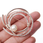 Circle Bouquet Ad CZ Crystal Pearl Gold Brooch Badge Pin Needle Bulk