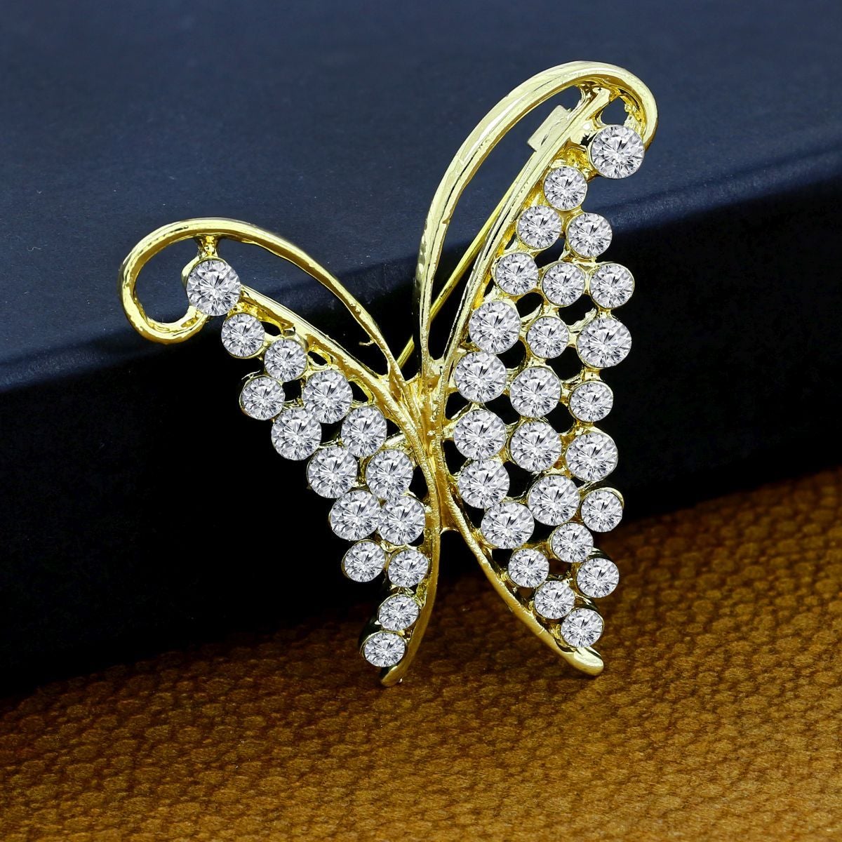 Butter Fly Cubic Zirconia CZ Gold Brass Brooch Badge Pin Needle Bulk Main image