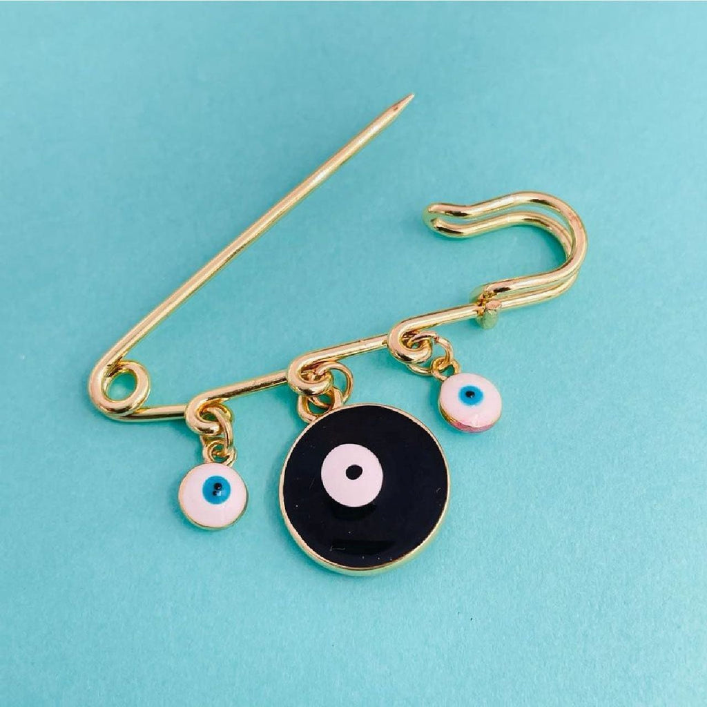 Alloy Enamel Gold Evil Eye Safety Pin Brooch For Women Black Bulk