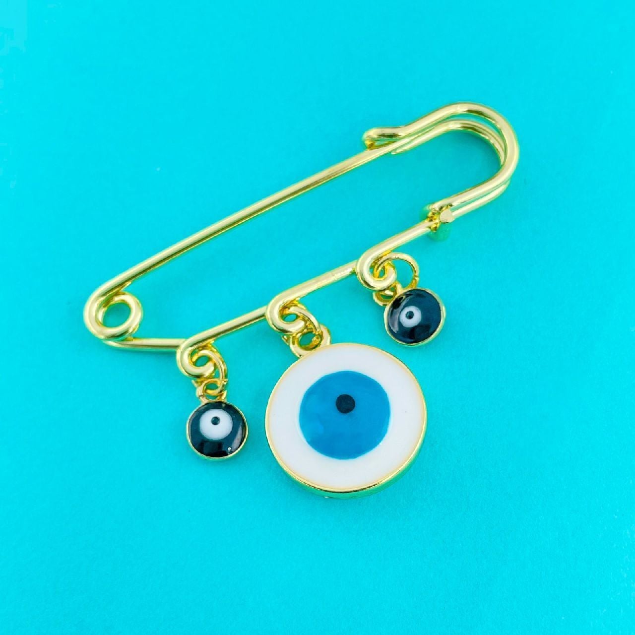 Alloy Enamel Gold Evil Eye Safety Pin Brooch For Women White Bulk