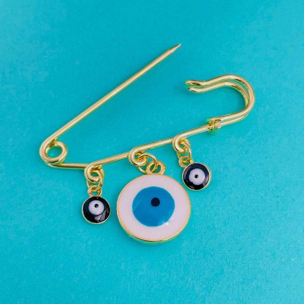 Alloy Enamel Gold Evil Eye Safety Pin Brooch For Women White Bulk