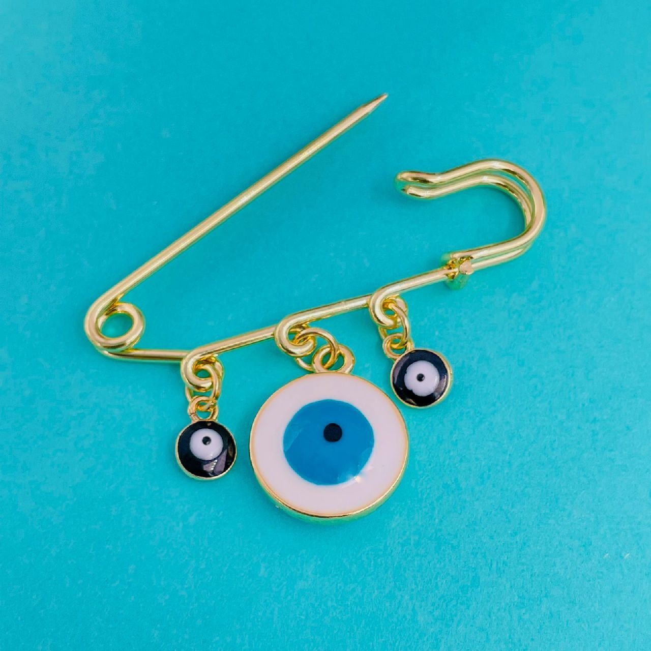 Alloy Enamel Gold Evil Eye Safety Pin Brooch For Women White Bulk