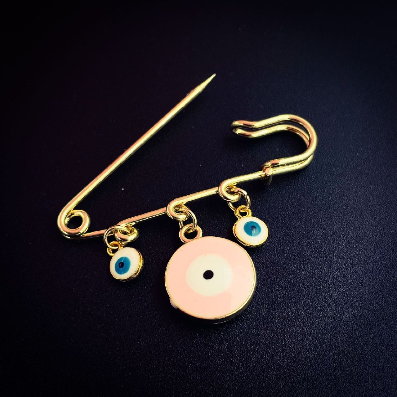 Alloy Enamel Gold Evil Eye Safety Pin Brooch For Women Pink Bulk Secondary image