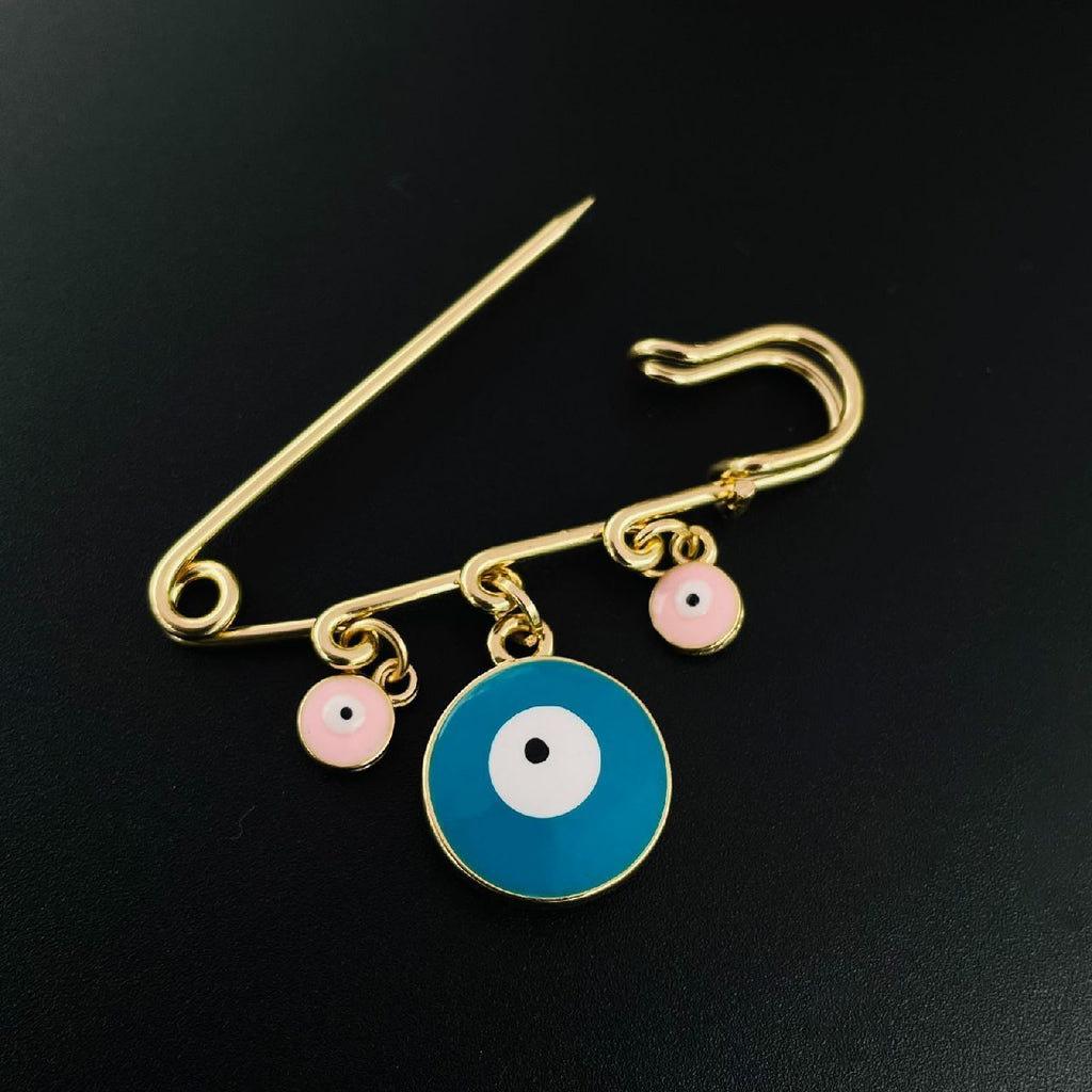 Alloy Enamel Gold Evil Eye Safety Pin Brooch For Women Green Bulk