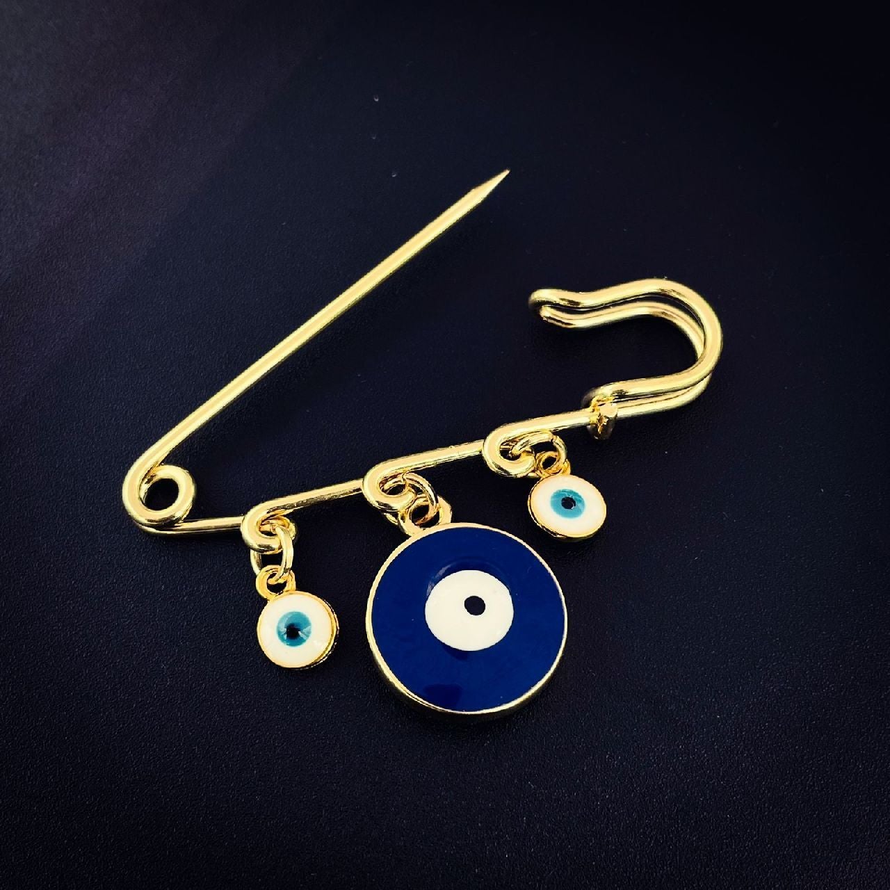 Alloy Enamel Gold Evil Eye Safety Pin Brooch For Women Blue Bulk