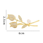 Twin Tulip Flower Cubic Zirconia 18K Gold Anti Tarnish Brooch Bulk
