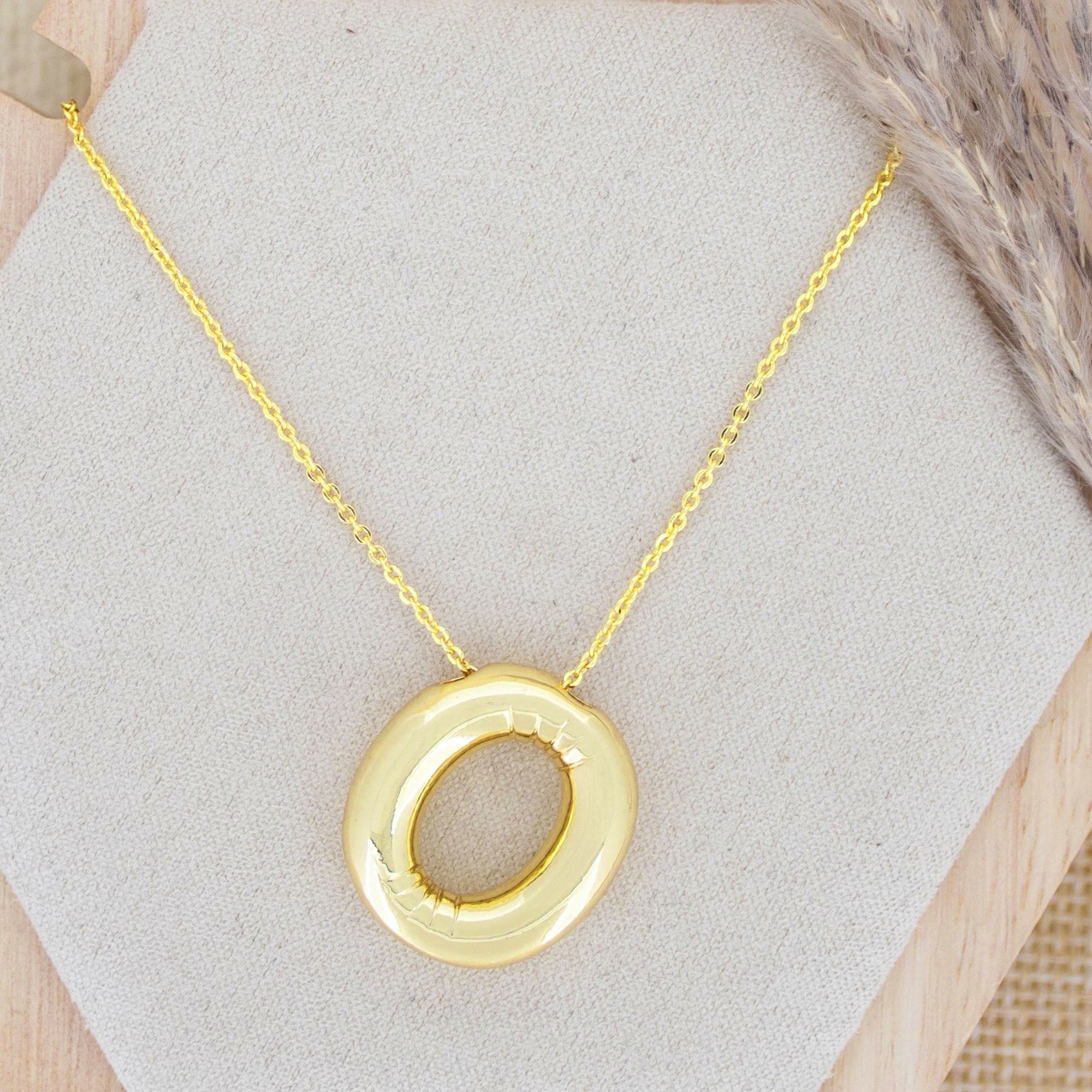 A Party Balloon Bubble Puffed Initial Alphabet Letter 18K Glossy Gold Anti Tarnish Pendant Chain