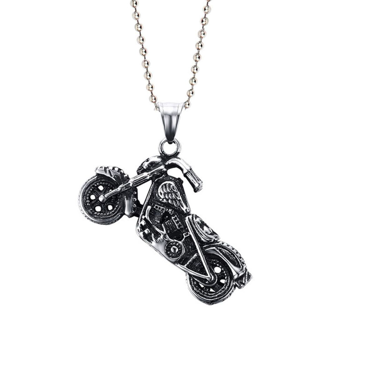 Stainless Steel Oxidized Silver Motorcycle Bike Pendant Chain Men Secondary image