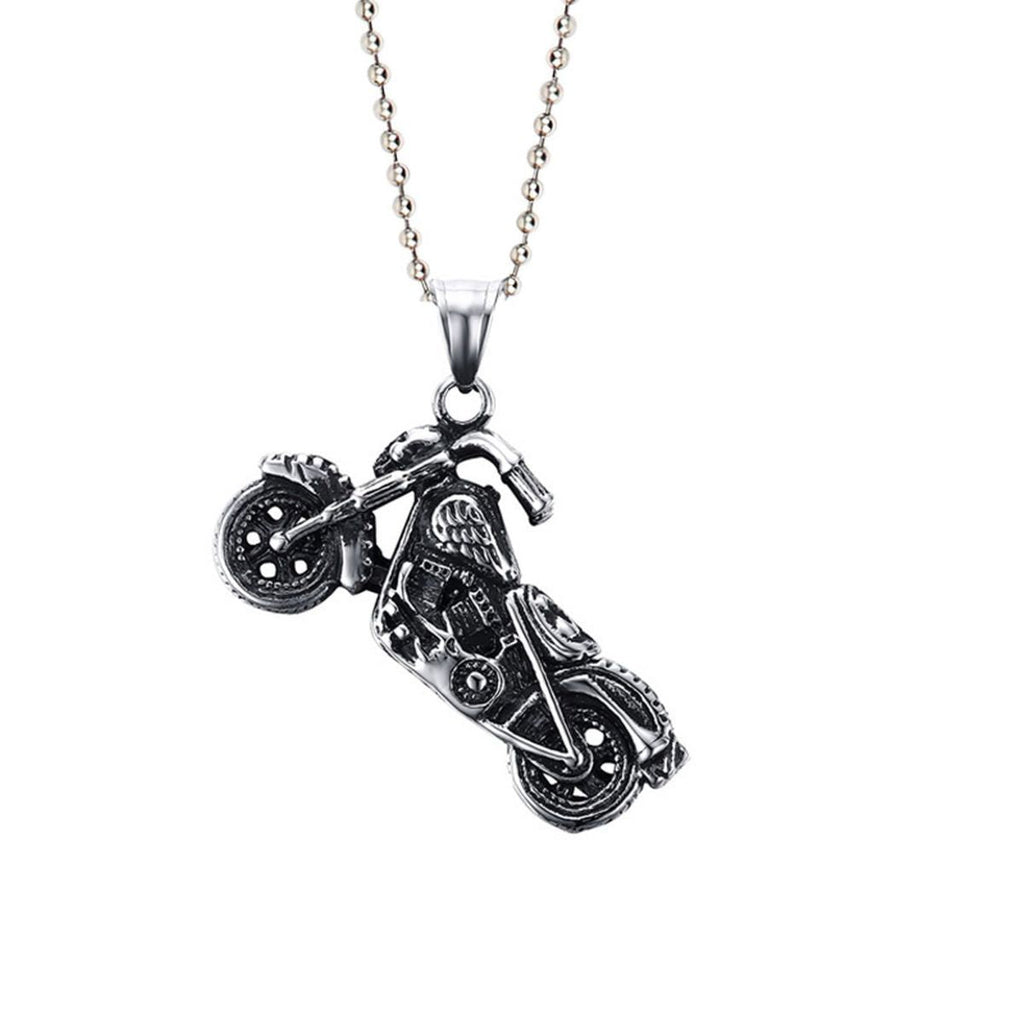 Stainless Steel Oxidized Silver Motorcycle Bike Pendant Chain Men