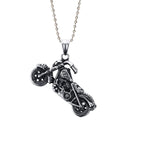 Stainless Steel Oxidized Silver Motorcycle Bike Pendant Chain Men