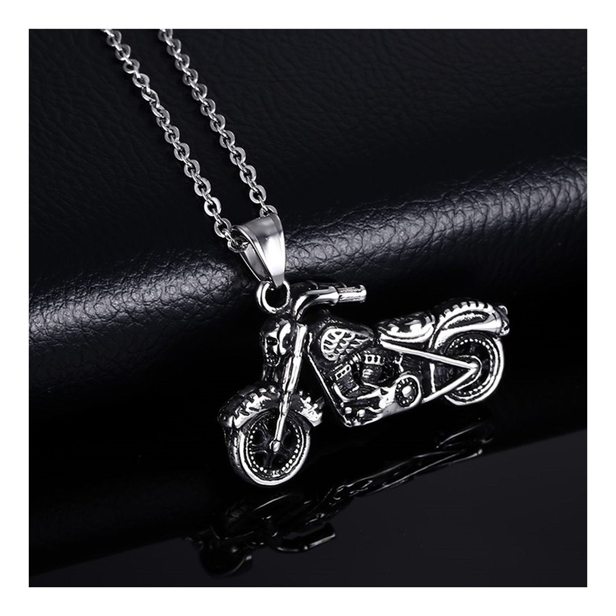 Stainless Steel Oxidized Silver Motorcycle Bike Pendant Chain Men Main image