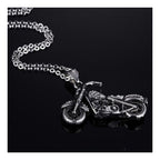 Stainless Steel Oxidized Silver Motorcycle Bike Pendant Chain Men