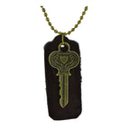 Vintage Bronze Key Brown Leather Funky Dog Tag Pendant Chain Bulk
