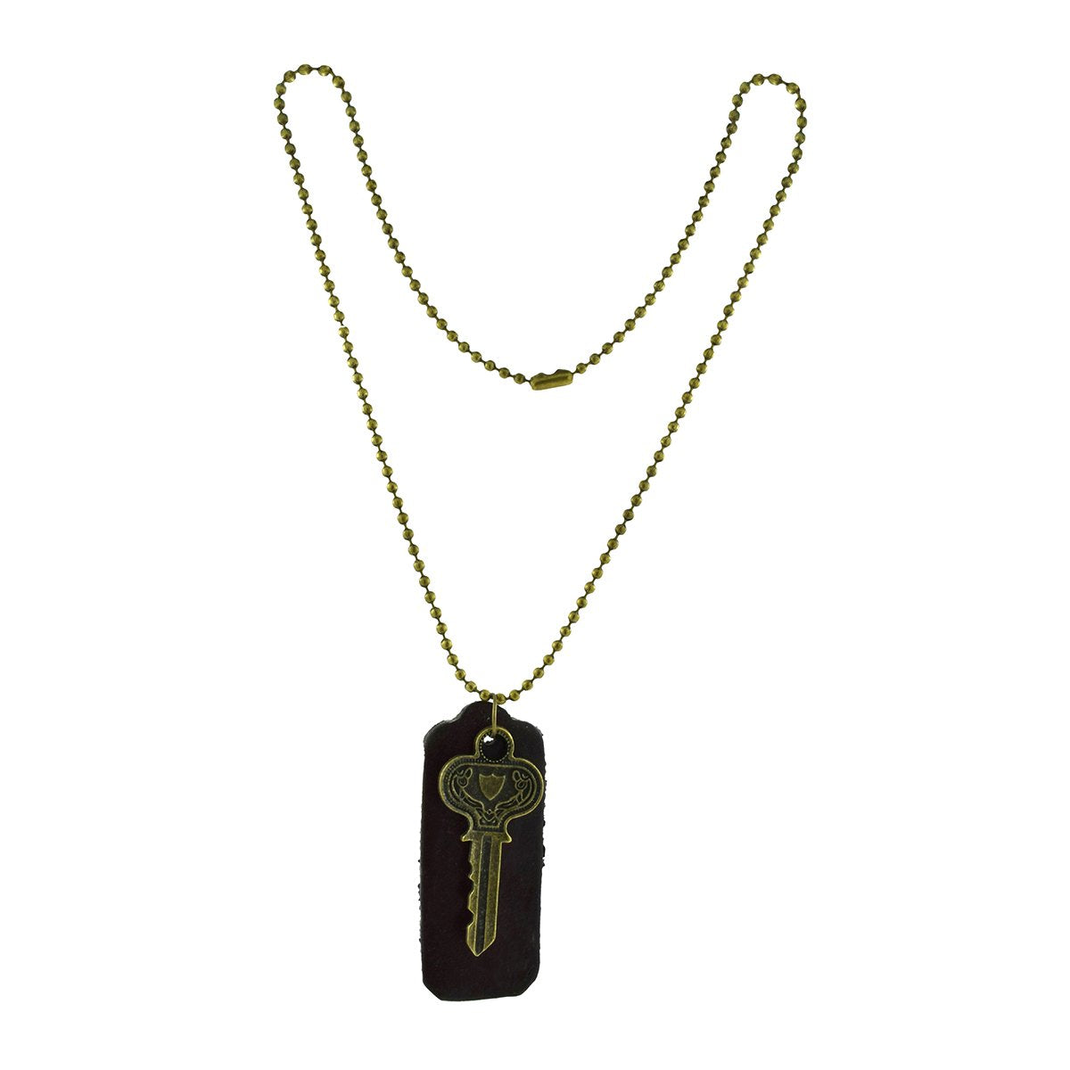 Vintage Bronze Key Brown Leather Funky Dog Tag Pendant Chain Bulk Secondary image