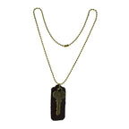 Vintage Bronze Key Brown Leather Funky Dog Tag Pendant Chain Bulk