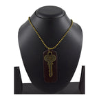Vintage Bronze Key Brown Leather Funky Dog Tag Pendant Chain Bulk