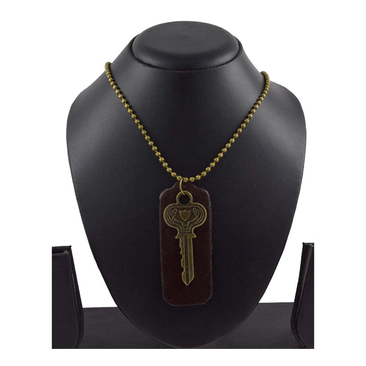 Vintage Bronze Key Brown Leather Funky Dog Tag Pendant Chain Bulk