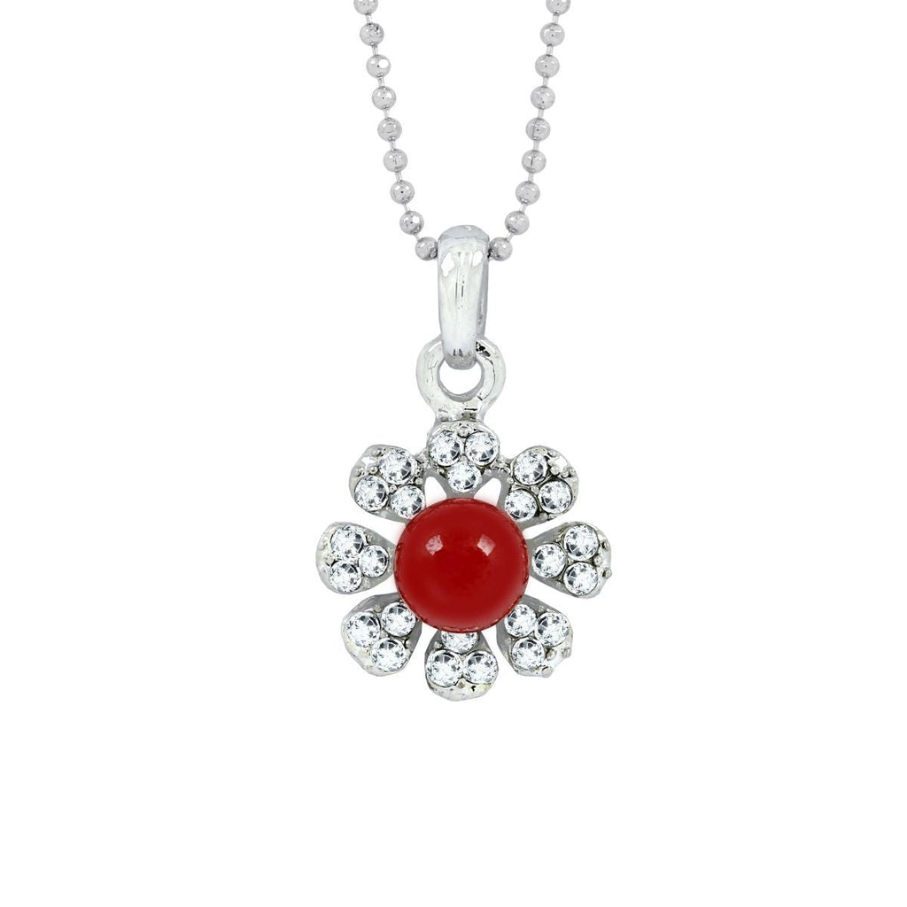 Flower CZ Maroon Brass CZ Pearl Necklace Pendant Chain Bulk