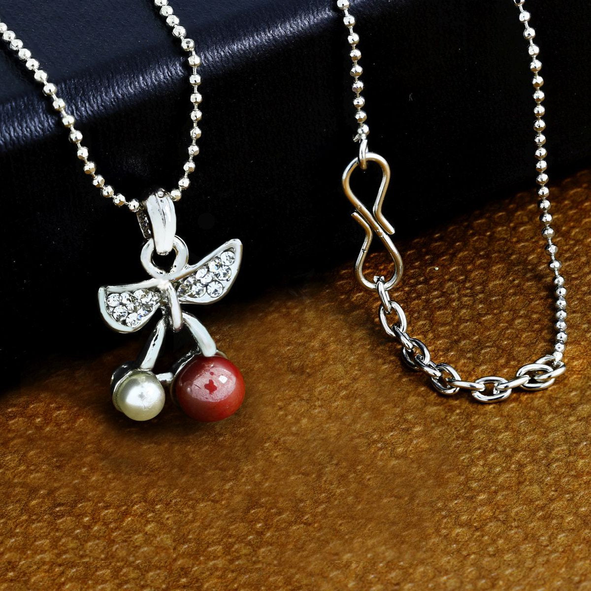 Bow Pink American Diamond Pearl Necklace Pendant Chain Bulk