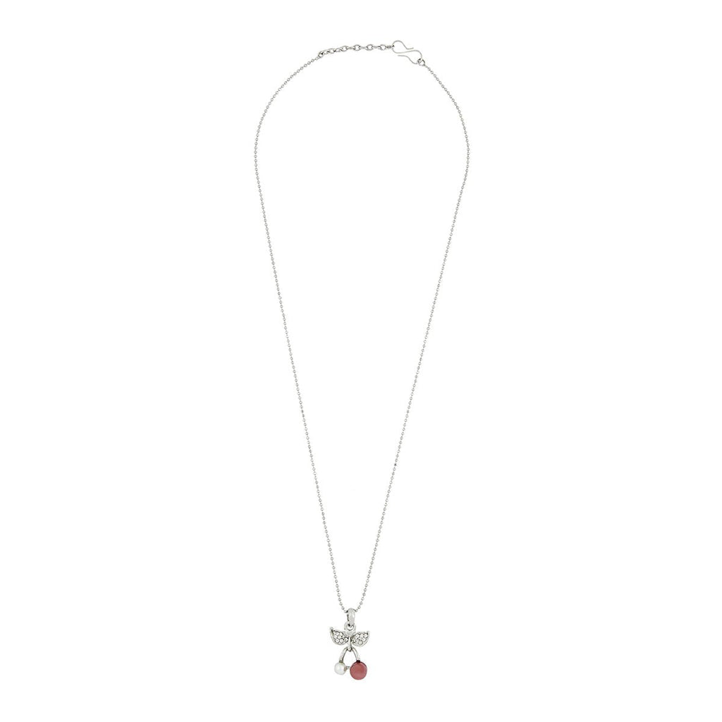 Bow Pink American Diamond Pearl Necklace Pendant Chain Bulk