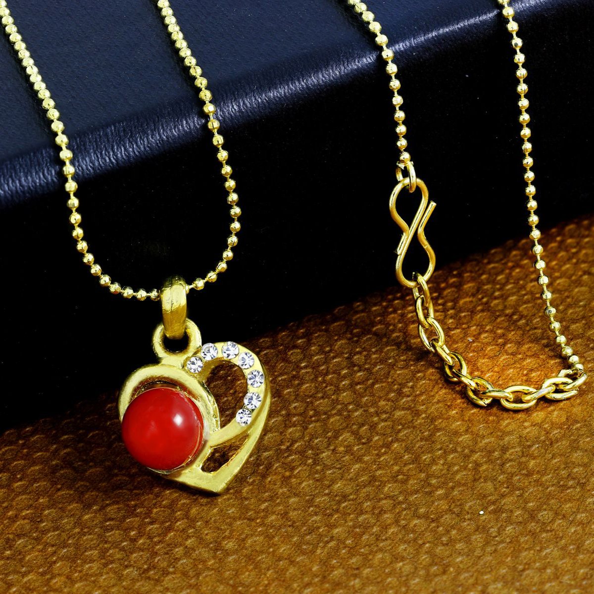 Heart CZ 18K Gold Pink CZ Pearl Necklace Pendant Chain Bulk