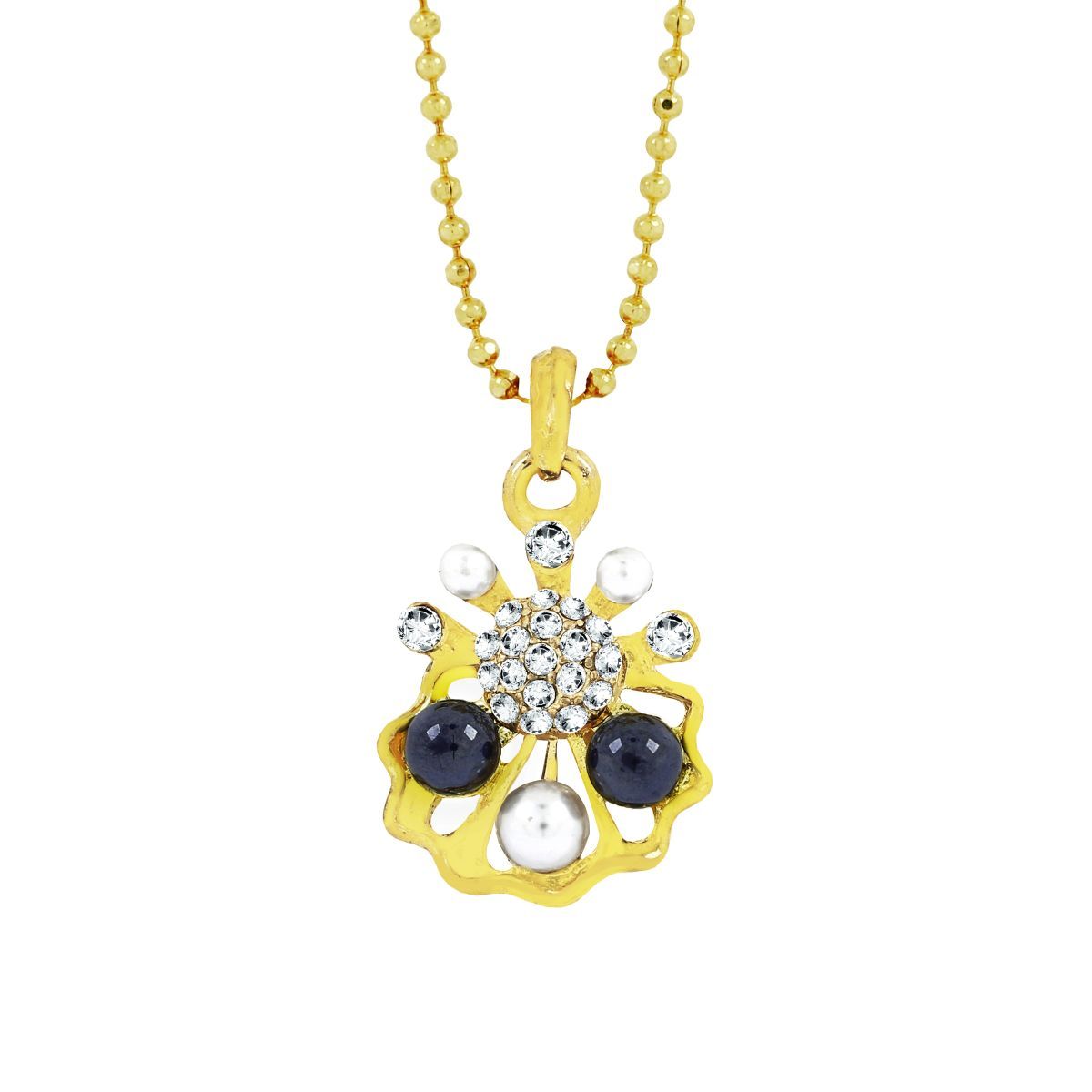Floral 18K Gold American Diamond Pearl Necklace Pendant Chain Bulk