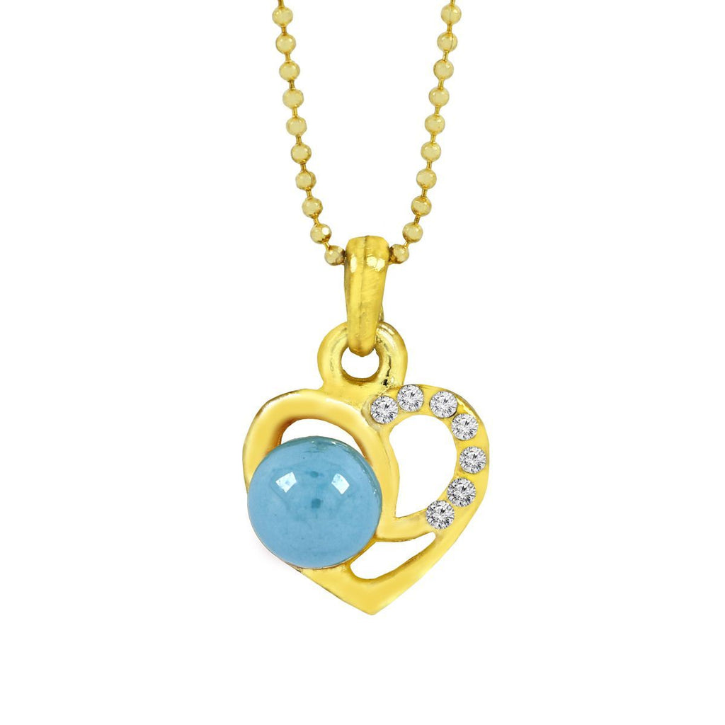 Heart CZ 18K Gold Blue CZ Pearl Necklace Pendant Chain Bulk
