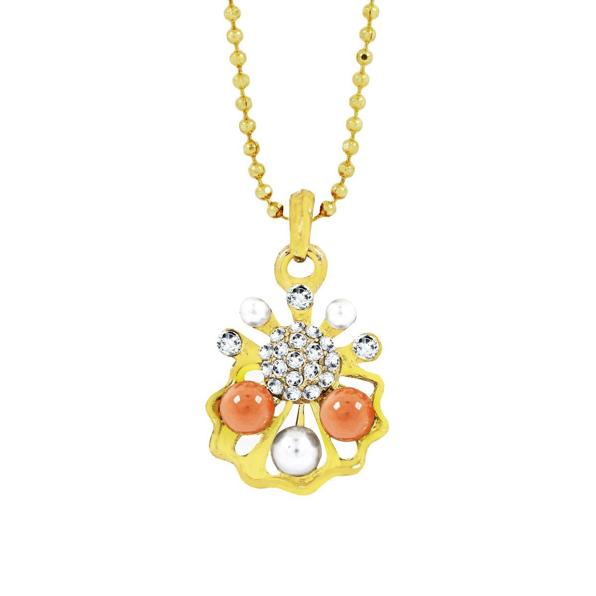 Floral 18K Gold American Diamond Pearl Necklace Pendant Chain Bulk Secondary image