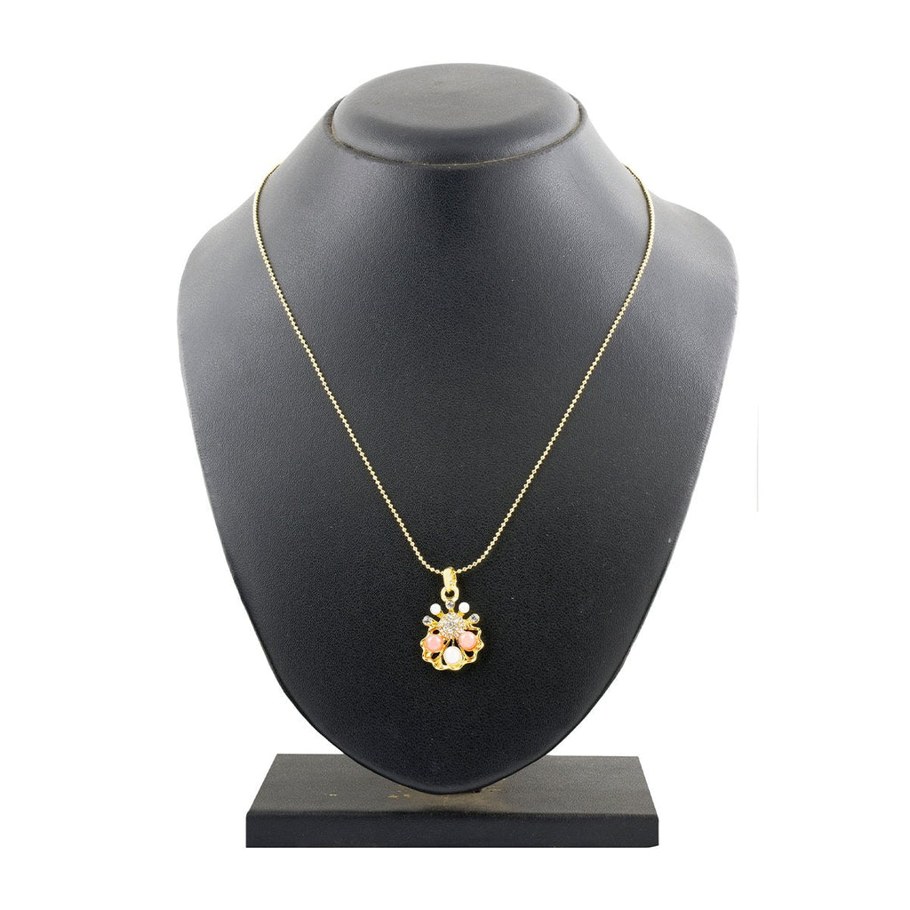 Floral 18K Gold American Diamond Pearl Necklace Pendant Chain Bulk