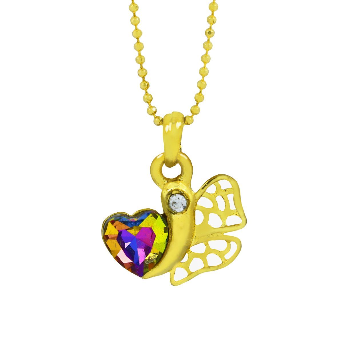 Rainbow Heart 18K Gold American Diamond Necklace Pendant Chain Bulk Secondary image