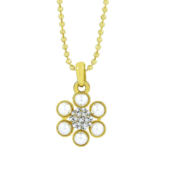 Flower 18K Gold White CZ Pearl Necklace Pendant Chain Bulk Secondary image