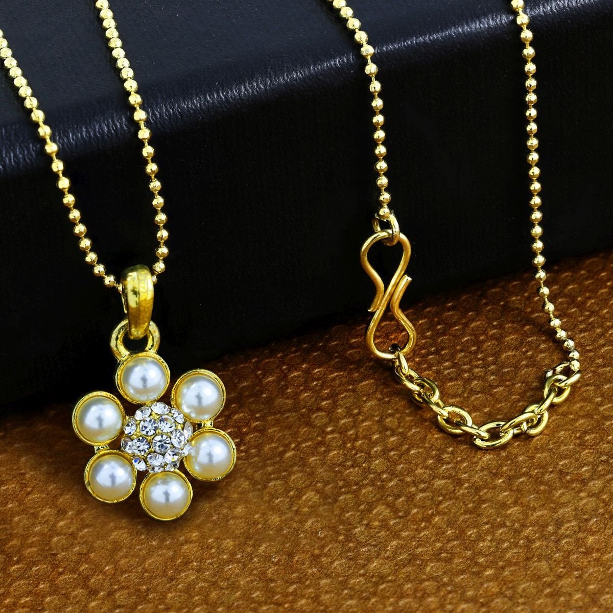 Flower 18K Gold White CZ Pearl Necklace Pendant Chain Bulk