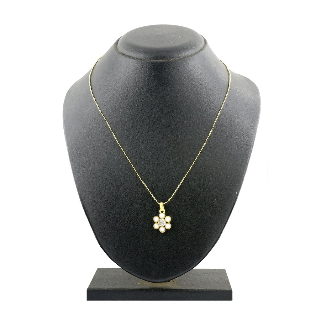 Flower 18K Gold White CZ Pearl Necklace Pendant Chain Bulk