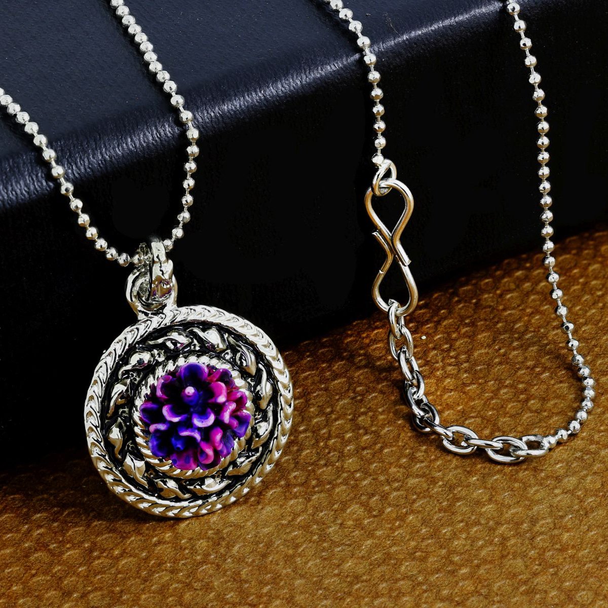 Oxidize Rose Rhodium Plated Purple Necklace Pendant Chain Bulk Main image
