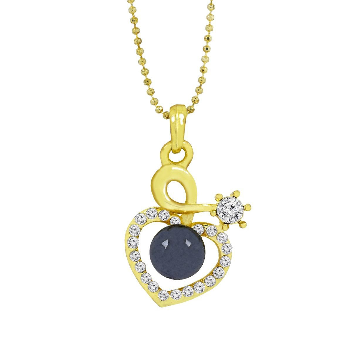 Heart 18K Gold Black CZ Pearl Necklace Pendant Chain Bulk