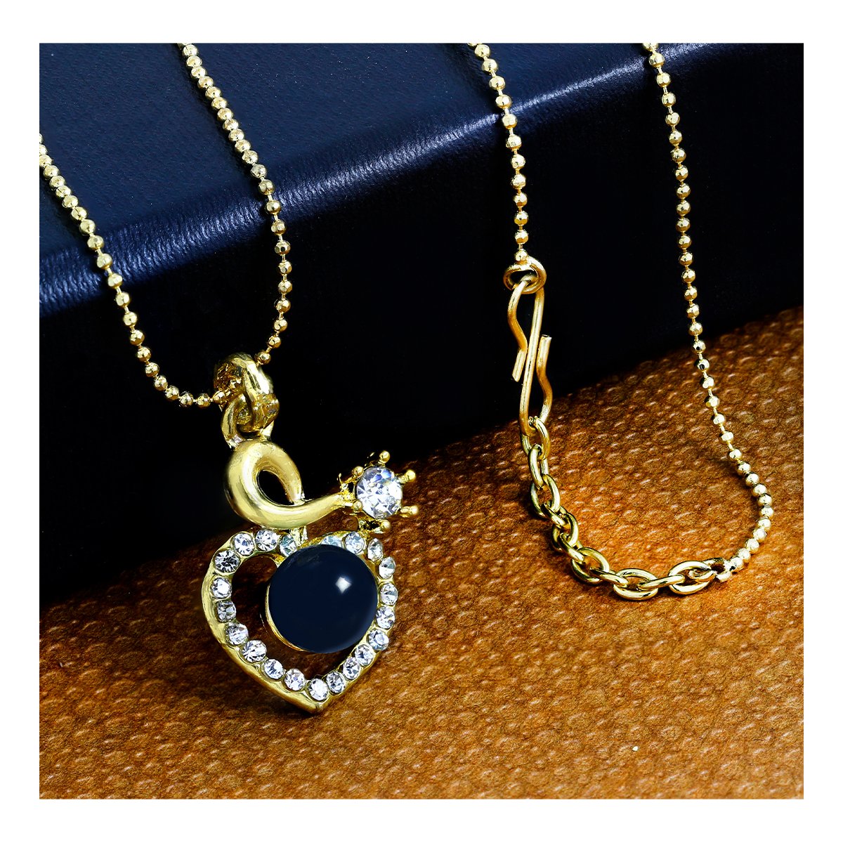 Heart 18K Gold Black CZ Pearl Necklace Pendant Chain Bulk Main image