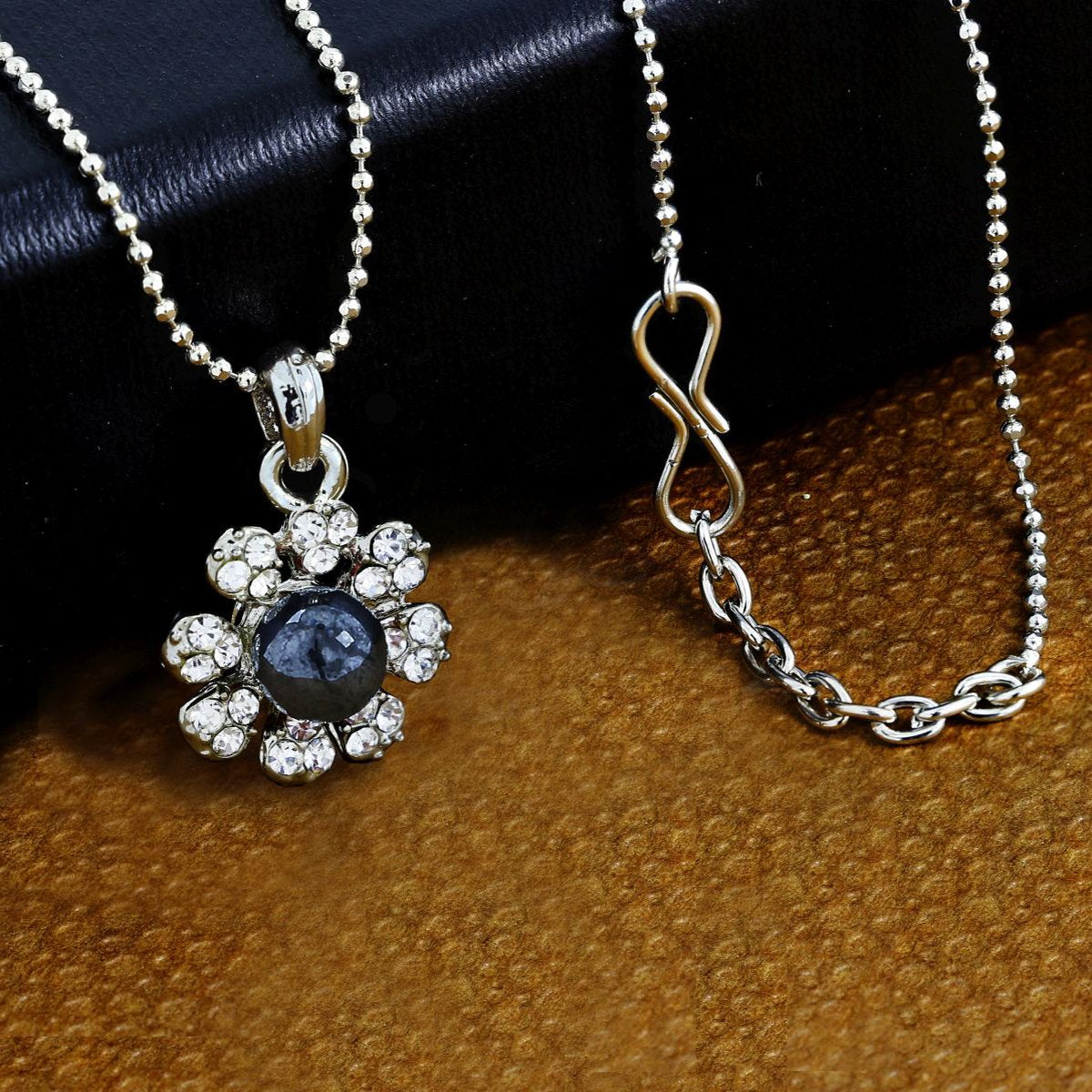 Flower CZ Black American Diamond Pearl Necklace Pendant Chain Bulk Main image