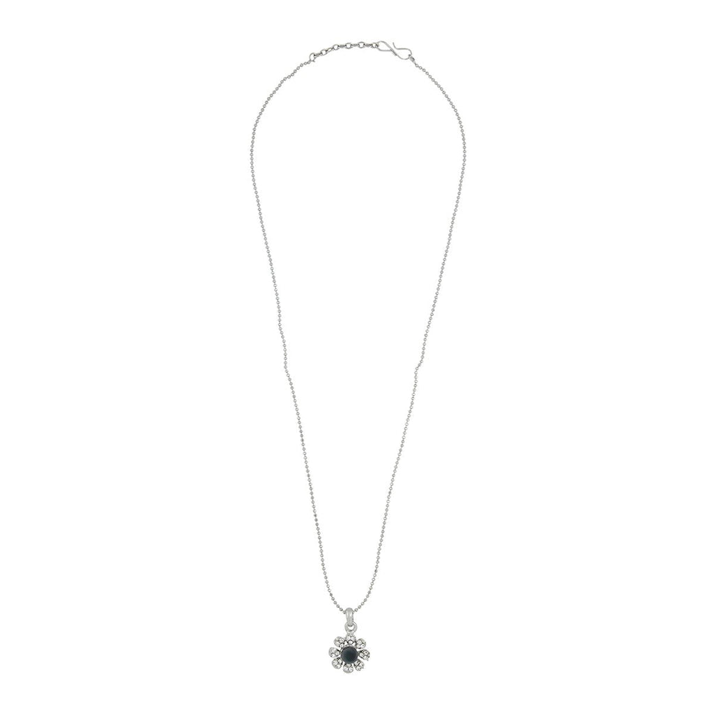 Flower CZ Black American Diamond Pearl Necklace Pendant Chain Bulk