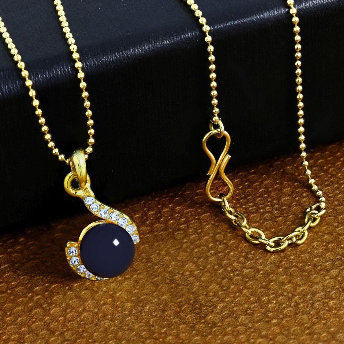Casual 18K Gold Black CZ Pearl Necklace Pendant Chain Bulk Main image